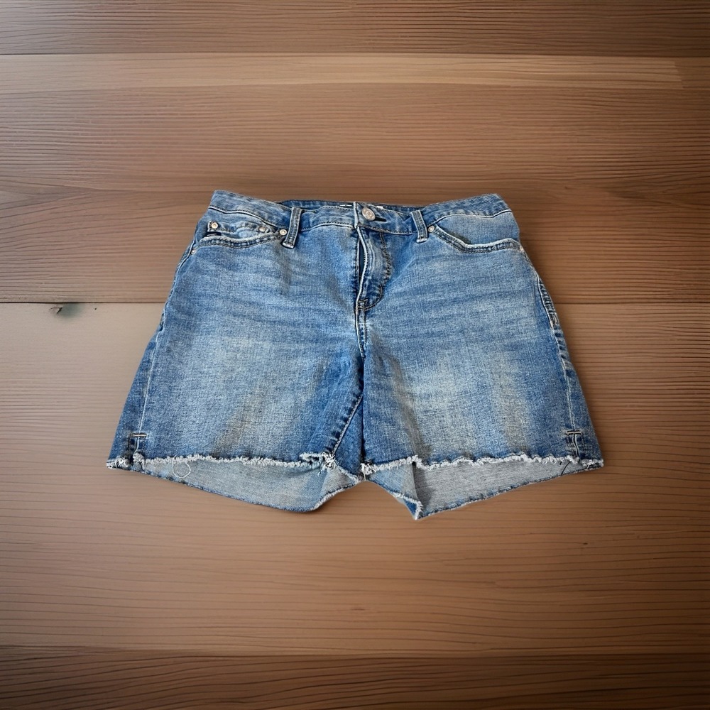 Seven7 Denim Cutoff Shorts Women's 6 Blue Raw Hem Mid Rise Stretch Jeans